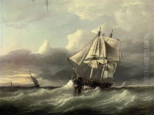 A French Coastal Trader Anchored In A Heavy Swell Off The Low Countries