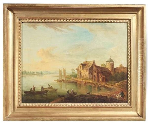 Fluslandschaft Mit Gehoft Und Fischern - view 1
