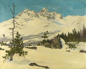 Albana Julier Im Winter. Blick Von Den Hangen Des Rosatsch Aus by Willem Joannes Schuetz