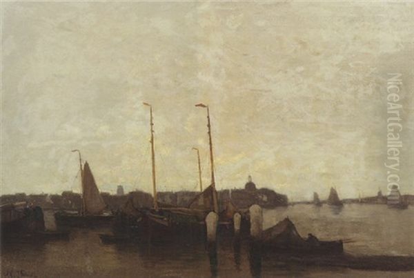 Sailing Vessels On The Water With Dordrecht Beyond - view 1