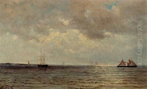 Ships At Sea by Willem Joannes Schuetz
