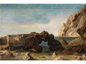 Sudliche, Felsige Kustenlandschaft Mit Fischerkarren Und Gebauden Am Felsen