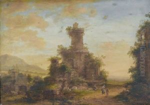 Idyllische Landschaft Mit Ruinen Und Staffage by Franz Schuetz