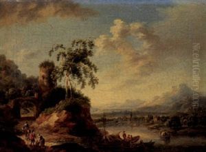 Flusslandschaft Mit Schiffen Und Figuren by Franz Schuetz