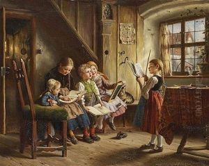Children School Five Children Playing To Be At School by Wilhelm Schuetze