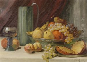Stillleben Mit Kanne, Einem Glas Wein Und Fruchten by Wilhelm Johann Schuetze