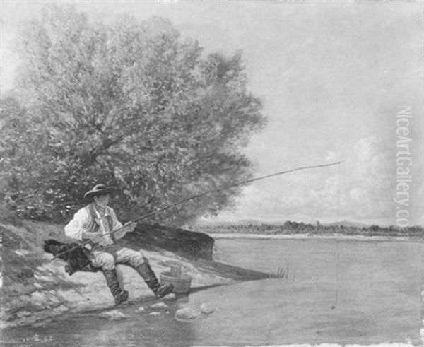 Flusslandschaft Mit Einem Angler - view 1