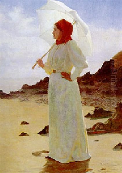 Elegante A L'ombrelle Sur La Plage - view 1