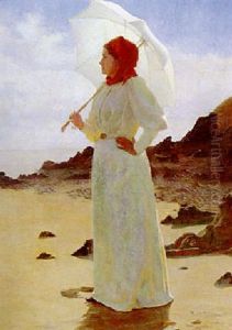Elegante A L'ombrelle Sur La Plage