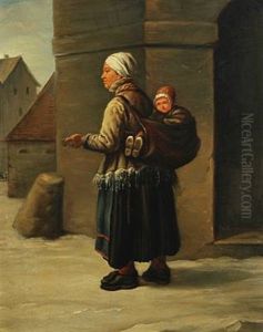 Mother Carrying Her Baby On Her Back by Adolph Ulric Schuetzercrantz