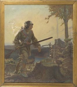 A Young Boy Hiking With A Rifle by Remington Schuyler