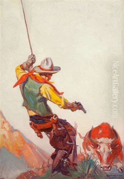 Cowboy Shooting Steer, Wild West Weekly Pulp Cover - view 1