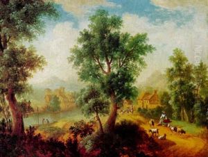 Bewaldete Fluslandschaft Mit Hirten by Franz Schuez