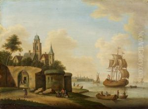 Seestuck Mit Einer Kogge Unter Segeln, Hollandisch Beflaggt by Johann Georg Schuez