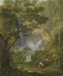 Zwei Satyrn Badende Nymphen Belauschend by Johann Georg Schuez
