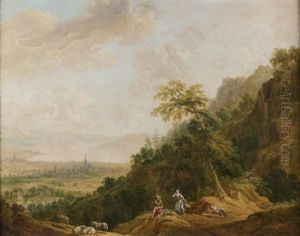 Berger Jouant Du Flageolet Dans Un Paysage Montagneux