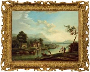 Flusslandschaft Mit Booten Und Figuren by Johann Georg Schuez