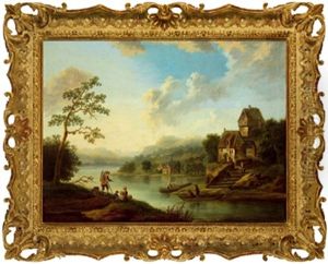 Flusslandschaft Mit Booten Und Figuren