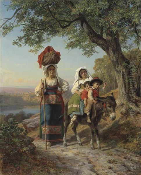 Travellers In The Roman Campagna, Lake Nemi Beyond - view 1