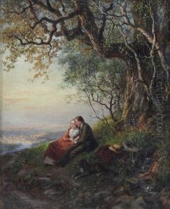 Junges Paar Auf Einer Bergwiese Vor Der Stadt by Theodor Christoph Schuez
