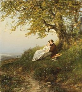Landschaft Mit Jungem Paar by Theodor Christoph Schuez