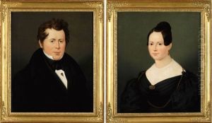 Holzhandler Johann Jakob Heuss (+ Sophie Heuss, Oil On Canvas Laid On Canvas; Pair) by Karl Philipp Schwab