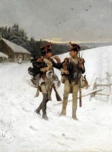 Two Officers With Game by Alexander Johann Gotlieb Petrovitch Schwabe