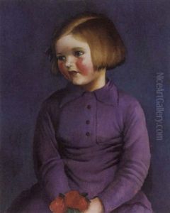 Portrait Of A Young Girl With A Posy Of Roses by Randolph Schwabe