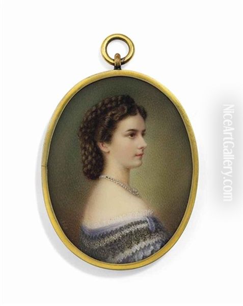 Elizabeth Sisi (1837-1898), Empress Of Austria And Queen Of Hungary, In Lilac Dress With Black Lace Border, Pearl Necklace - view 1