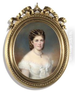 A Lady, In Lace-trimmed White Dress, White Ribbon Tied At Corsage by Richard Schwager