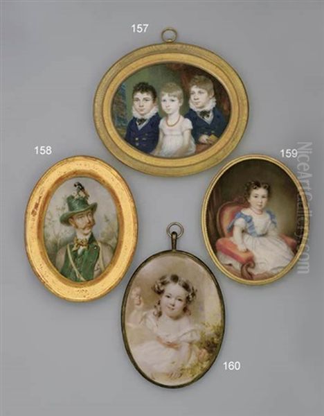A Child Called Theodor Aged Two, Seated In A Red Upholstered Wooden Chair, In White Dress With Lace-trimmed Bodice And Sleeves, Blue Sash And Bows At Shoulders, Coral Necklace, Curling Brown Hair - view 1