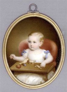 Count Maldeghem As A Child, Seated In A High Backed Red Chair With A Red Ball, A Bird And Toy Horses On A Wooden Tray Before Him, In White Dress With Blue Bows At Shoulders, Short Fair Hair Count Maldeghem As A Child, Seated In A High Backed Red Chair With A Red Ball, A Bird And Toy Horses On A Wooden Tray Before Him, In White Dress With Blue Bows At Shoulders, Short Fair Hair