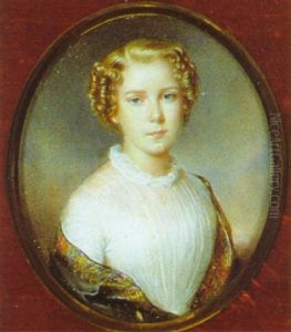 Bildnis Der Therese Von Raymond Als Junges Madchen, In Weisser Bluse Und Buntem Schal