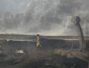 A Gentleman Out Duck Shooting With His Two Spaniels by Charles Henry Schwanfelder