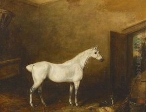 A White Hack With Dog In A Stable by Charles Henry Schwanfelder