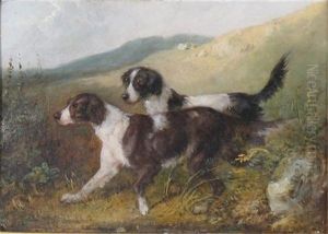 Two Spaniels In A Landscape by Charles Henry Schwanfelder