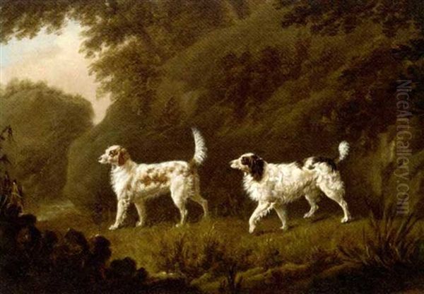 English Setters In A Wooded Landscape - view 1