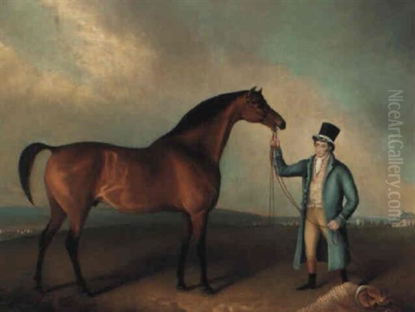 Orville Held By The Groom, Smallman, In A Landscape - view 1