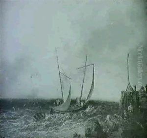 A Sailing Boat Before A Jetty, With Figures