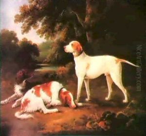 A Pointer And Two Spaniels In A Park by Charles Henry Schwanfelder