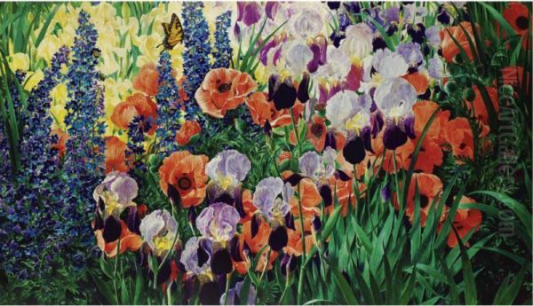 Flower Garden, Irises And Poppies - view 1