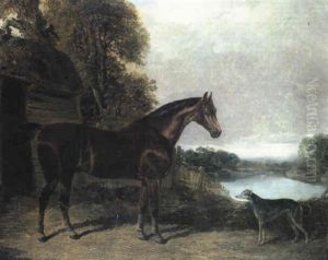 A Dappled Grey Hunter In A Wooded Landscape by Charles Henry Schwanfelder