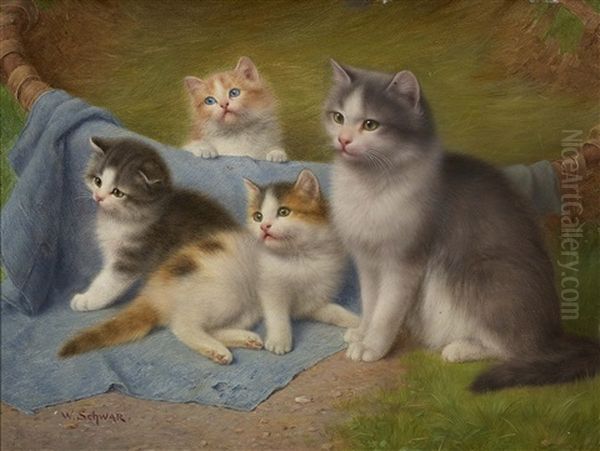 Katzenmutter Mit Ihren Drei Jungen - view 1