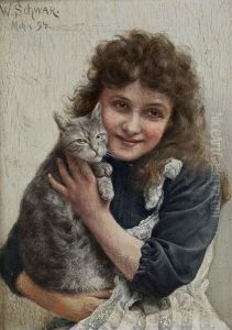 Madchen Mit Katze by Wilhelm Schwar