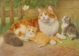 Katzenmutter Mit Ihren Zwei Jungen by Wilhelm Schwar