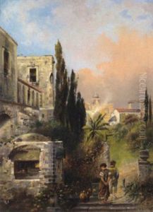 Blick Auf Eine Sudliche Stadt Mit Figurlicher Staffage