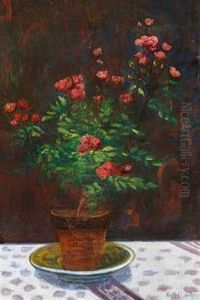 A Still Life With Parisian Roses In A Flowerpot A Still Life With Parisian Roses In A Flowerpot