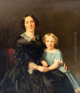 Portret Van Margaretha Fuchs (paramaribo 21 Juli 1819 - Bonn A/r. 26 Aug. 1899) Met Haar Dochter Sabina (amsterdam 29 April 1849 - Bonn 15 Sept. 1924) by Johann George Schwartze