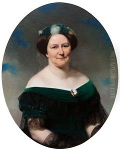 Portrait Of A Lady In A Green Gown With Cameo Brooch