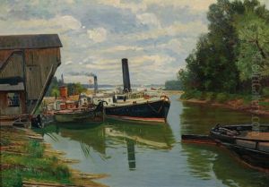 Peniche Sur Un Canal by Adolf Schwarz